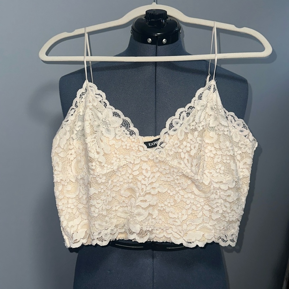 Express Lace Crop Top in Cream White